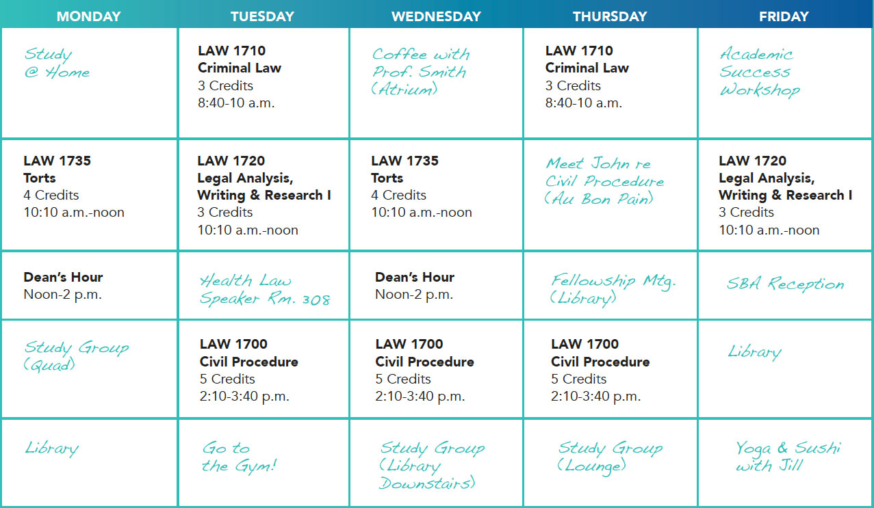 Student Life Maurice A Deane School Of Law Hofstra University   Sample Full Time 1l Schedule 