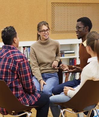 Students chatting together as a group