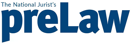 Logo for The National Jurist’s preLaw magazine, with preLaw written in large blue letters and The National Jurists in smaller text above it.